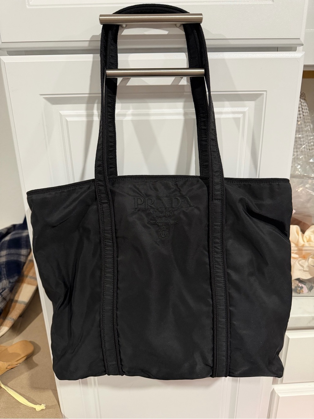 Prada Black Nylon Tote with Double Top Handles